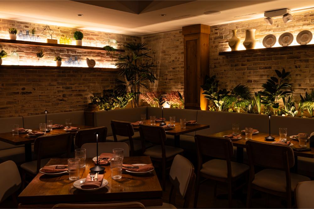 Dining room with framed artwork