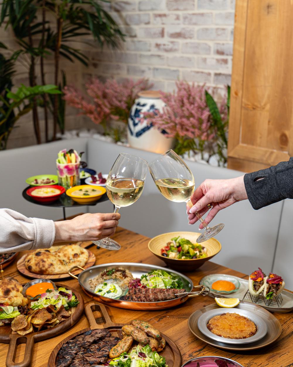 Outdoor-style table with food and drinks